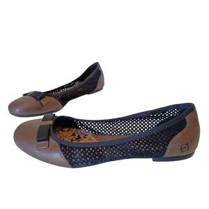 Born‎ Shoes Women's Size 10 M Leather Flats Bow Black & Bronze Weave Pattern